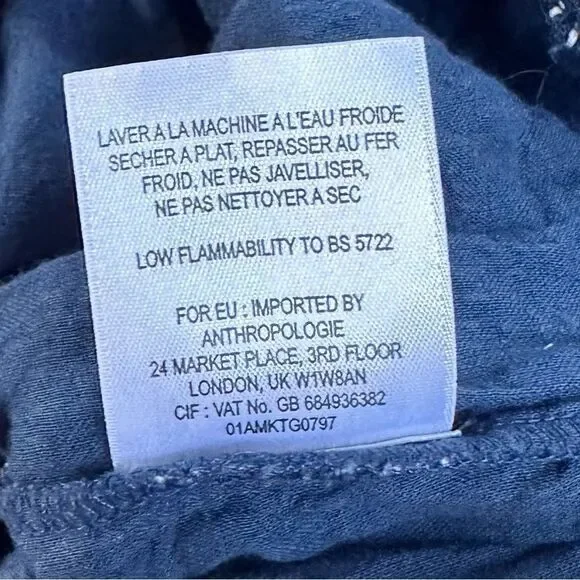 ANTHRO blue romper off the shoulder with embroidery red pompoms sz Large - Picture 3 of 13